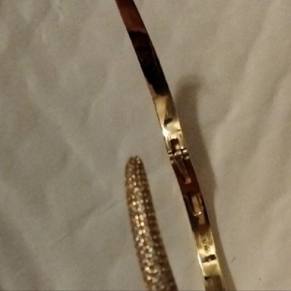 CZ Crystal Cuff Bangle Open Class Yellow Gold Tone Sleek 7-in NWT - Picture 4 of 6